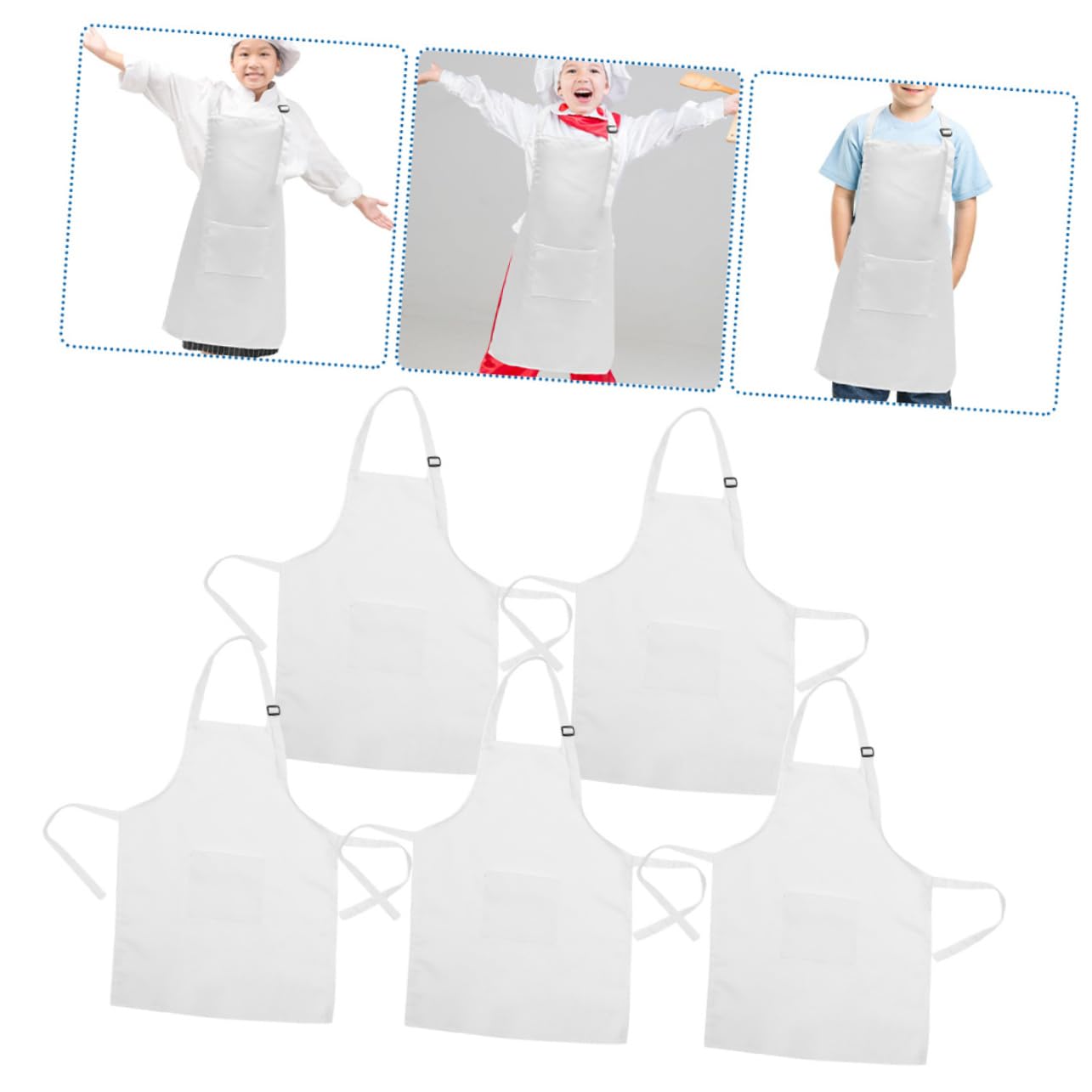 BESTonZON 5pezzi Grembiule Per Pittura Ragazzo Ragazza Ragazza in Regolabile e Resistente All Usura Bianco Per Lavori Artigianali e Attività Creative Confezione