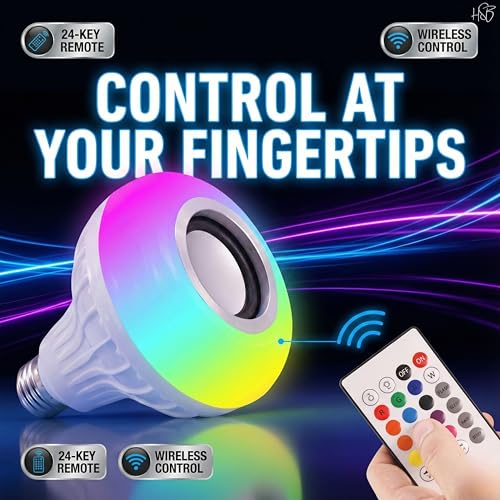 Image of Drumstone Smart 12W B22 LED Bluetooth Music Bulb | RGB Light + Built-in Speaker | Bluetooth 3.0, 24-Key Remote, Multi-Colour Lamp for Home, Bedroom & Party Decor