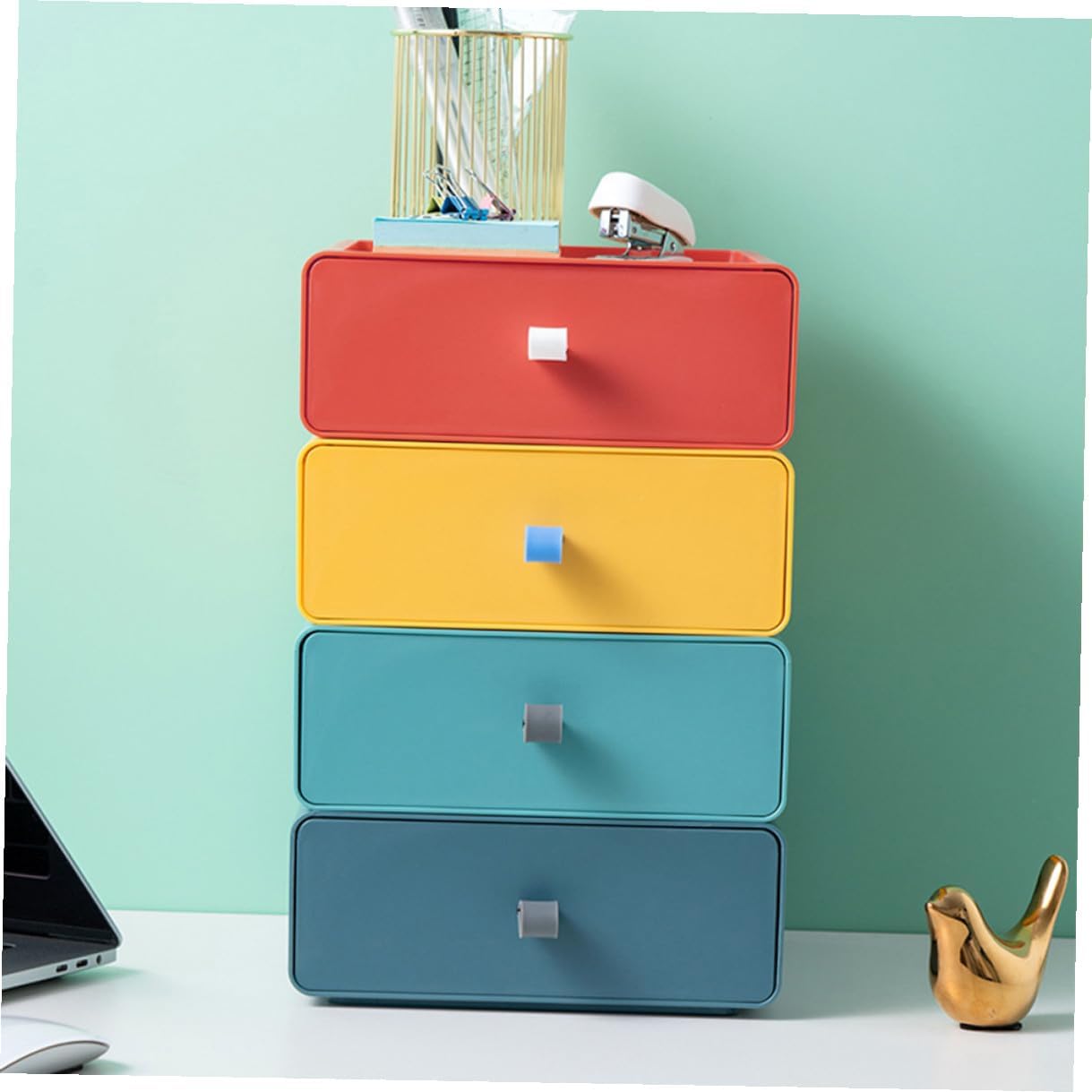 4pcs Stackable Desktop Storage Drawers Multi-color Table Organizer Boxes with PP Material for Office and Home Use Easy-access Drawer Cases for Efficient Item Sorting and Space