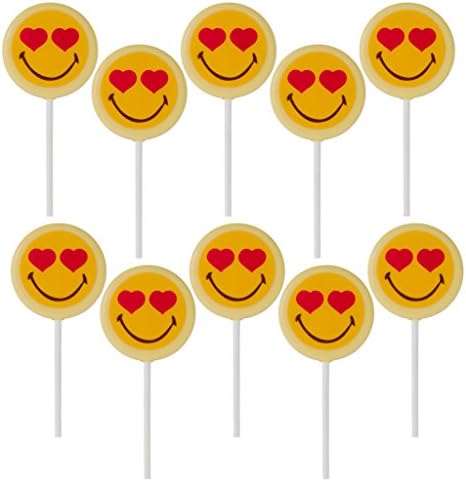 Smiley World Emoji Face Expressions White Milk Chocolate Heart Lollipops Suckers "I LOVE YOU" Gourmet Personal Mothers Day Gift (10 Pack)
