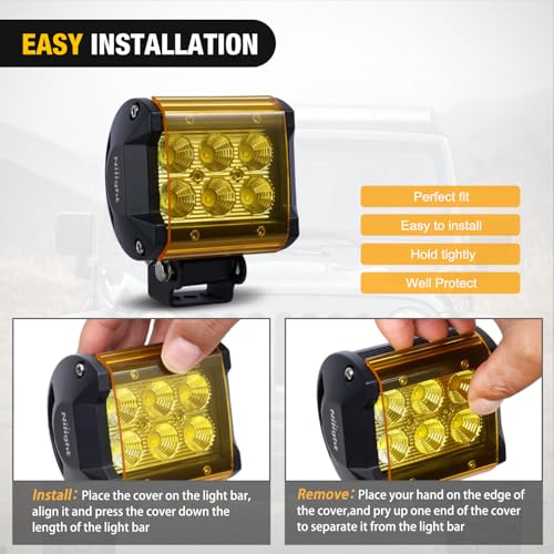 Image of Nilight 4 Inch 18 W LED Light Pod Covers 2 PCS Yellow Color | Protective Durable Polycarbonate Lens, Waterproof Dustproof Scratch-Proof for Double-Row Off Road Driving Lighting