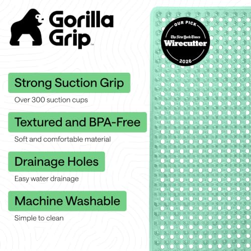 Image of GORILLA GRIP Bath Tub Shower Mat, Bathtub Floor Liner, 35x16 Clear Green