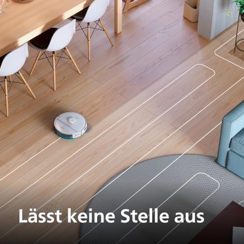 PHILIPS Homerun Serie 2000 2. Gen: 2-in-1 Saug- und Wischroboter mit Absaugstation, 6.000pa Saugkraft, 130 Minuten Laufzeit, Lasernavigation, Teppichboost, App-gesteuert, Arktikwei&szlig; (XU2100/25)