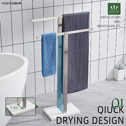 Image of KOKOSIRI Bathroom Towel Racks 2-Tier Standing Towel Bars with Marble Base, Stainless Steel Freestanding Towels Holder, Thicken Steady Design, Brushed Nickel THS0003-BR