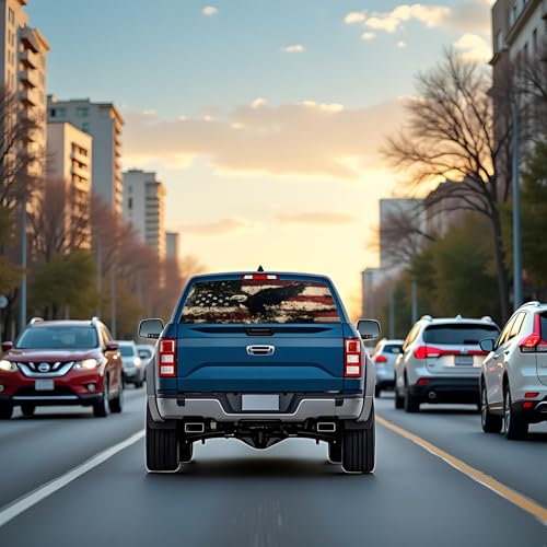Image of Rear Window Decals for Trucks - 65x17.3 in Back Window Decals Fit Most Pickup Trucks SUV, Vinyl American Flag Back Window Decal for Car Personalized Decoration
