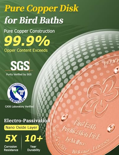 Image of Mellbree 2-Pack Bird Bath Copper Disc, 0.6mm Flower-Style Reinforced 99.99% Pure Copper Disk for Physical Safe Clean Water, Universal Compatible with Outdoor Birdbaths, Bowl (Flower)