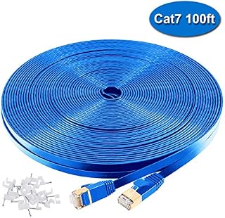 Cat7 Ethernet Cable 100ft Blue,High Speed 10Gbps 600MHz Computer Networking Cable - Flat