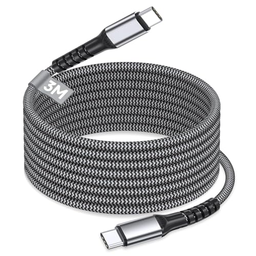 100W USB C Ladekabel 3m, PD3.0 Schnellladekabel Nylon USB C auf USB C Kabel mit Smart Chip Type C Cable Ladekabel f&uuml;r iPhone 17 16 15 Pro,iPad Pro, Macbook, Samsung Galaxy S25 24 S23 S22, Pixel 7 8 9