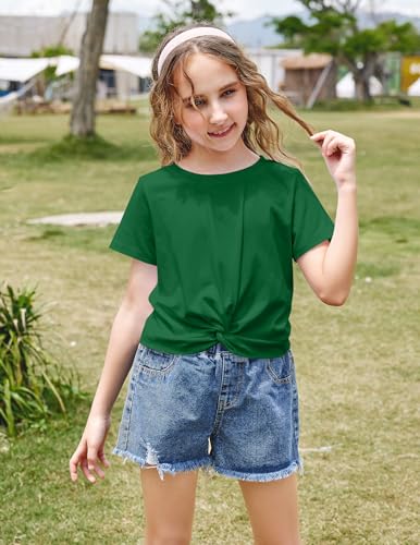 Image of Arshiner Girls Casual Tie Dye Short-Sleeve T-Shirt Cute Print Summer Blouse for Girls Twist Front Tunic Tee Tops