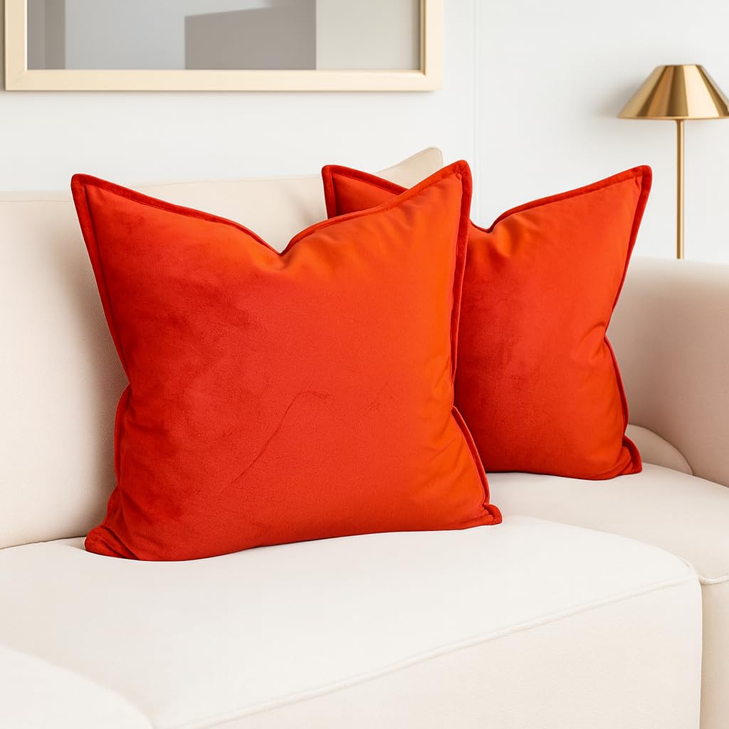Luxury Velvet Cushion Covers – Soft Decorative Throw Pillowcases for Sofa, Bed, or Chair (Set of 2) (Orange, 30 x 50cm (Pack of 2))