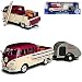 Produktbild Motormax Volkwagen T1 Surfbrett und Koffer mit Anhänger Bus 1950-1967 1/24 Modell Auto mit individiuellem Wunschkennzeichen