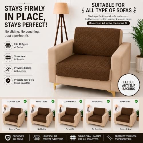 Image of Homerz Premium Petal Charm Sofa Cover | Embossed Floral Pattern | Soft Touch, Anti-Dust & Easy Wash Fabric Cloth, Washable and Durable (Rust, 1 Seater, Seat Cover with Backrest)