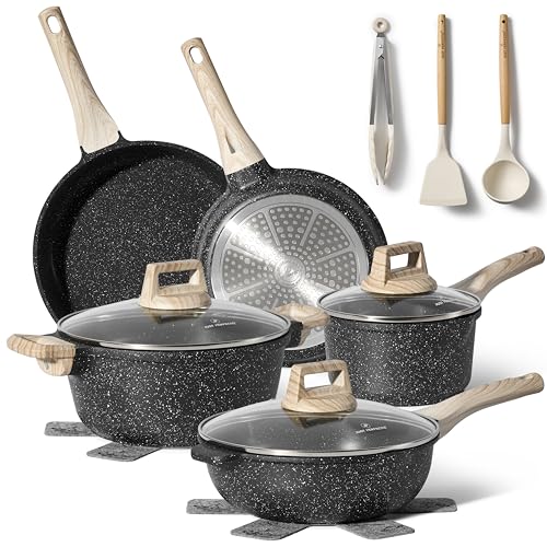 JUST PERFECTO Batterie de cuisine induction Set de casseroles avec couvercle - Casserole tout feux - poele anti adhesive - poele sans PFOA et sans PTFE - lot...