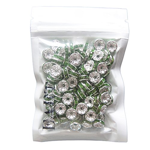 RUBYCA 100pcs 6mm A+++ Round Rondelle Spacer Charm Beads Silver Tone Peridot Green Czech Crystal