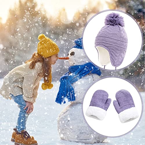 Image of Kids Winter Beanie Hat Mittens Set Warm Fleece Hat Baby Toddler Knitted Hat & Gloves for Boys, Girls