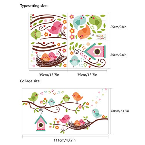 ROFARSO Colorful Cute Cartoon Lovely Birds Singing Wall Stickers miniatura 3