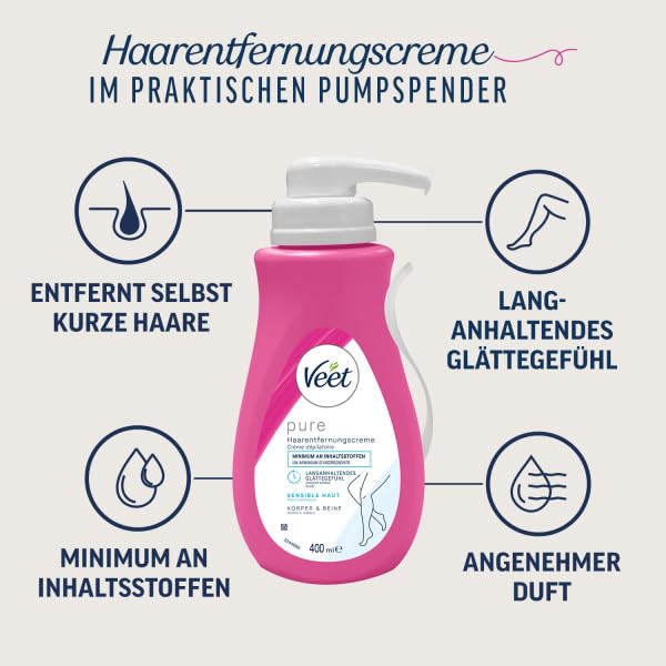 Veet PURE Haarentfernungscreme - Haarentfernung für Körper & Beine - 1 x 400 ml 3