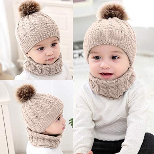 Yinuoday 2PCS Toddler Baby Knit Hat Scarf Winter Warm Beanie Cap with Circle Loop Scarf Neckwarmer