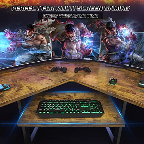 Ecoprsio L Shaped Gaming Desk Corner Desk, Home Office Computer Desk With Keyboard Tray, Large Pc Gaming Desk Gamer Workstation, Computer Gaming Desk Table With Cup Holder And Headphone, Rustic Brown #TOP1