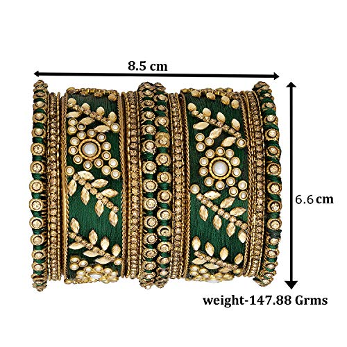 Aheli Traditional Wedding Designer Silk Thread Faux Stone Studded Bridal Bangle Set Chuda Indian Ethnic Bollywood Fashion Jewelry For Women & Girls (Green) #TOP3