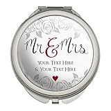 Personalized Custom 2 Lines Mr and Mrs Wedding Compact Travel Purse Handbag Makeup Mirror