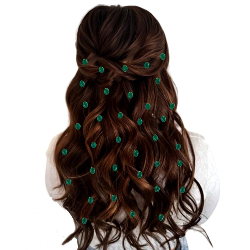 Image of Hair Flare Shimmering Oval Hair Stickers: Easy Stick-On Hair Accessories, 36 Pieces per Pack 2869 DarkGreen