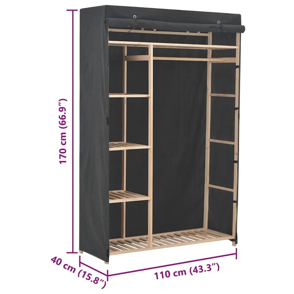 Kleiderschrank Grau 110 x 40 x 170 cm Stoff mit Schiebetüren, Mehrzweck Organizer für Schlafzimmer, Flur, Kinderzimmer, mit Kleiderstange, Regalen und Stauraum