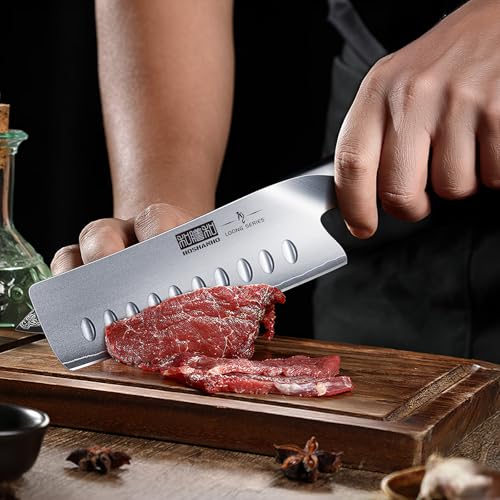 Image of HOSHANHO 5.5 Inch Nakiri Knife, Japanese High Carbon Stainless Steel Chef Knife, Multipurpose Meat Vegetable Sharp Kitchen Knife with Ergonomic Pakkawood Handle
