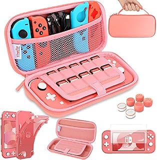 HEYSTOP Case Compatible with Nintendo Switch Lite, Protective Case Carry Case for Nintendo Switch Lite Console and Accessories,Switch Lite Travel Case with TPU Protective Case and Thumb Cap,Pink
