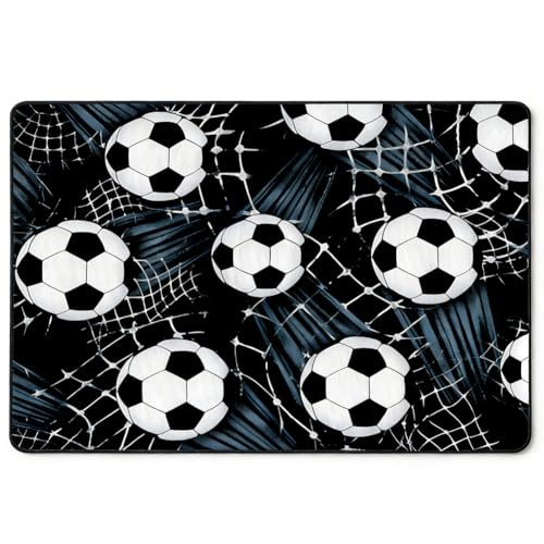 JynxtoyZeal Tapis Rectangular Football Noir Blanc Tapis de Chambre d'enfant Tapis de Football Rectangular 60 x 90cm Tapis de Jeu pour Garçon et Fille pour...