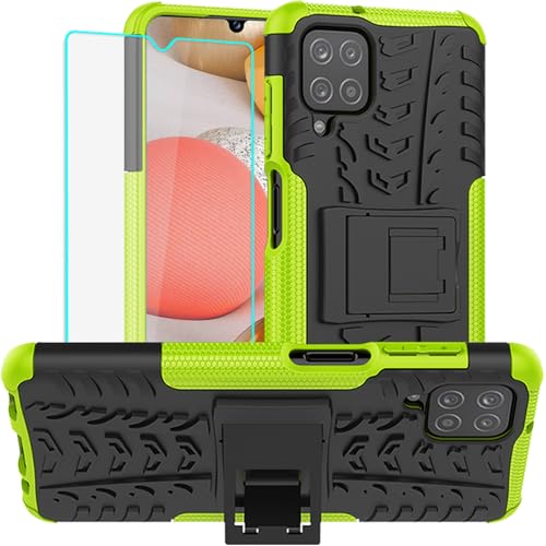 Coque Galaxy A12 silicone vert antichoc avec protection écran et béquille