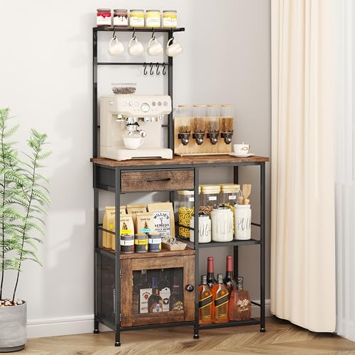 SWTYMIKI Coffee Bar with Hanging Rack - Farmhouse Coffee Stand