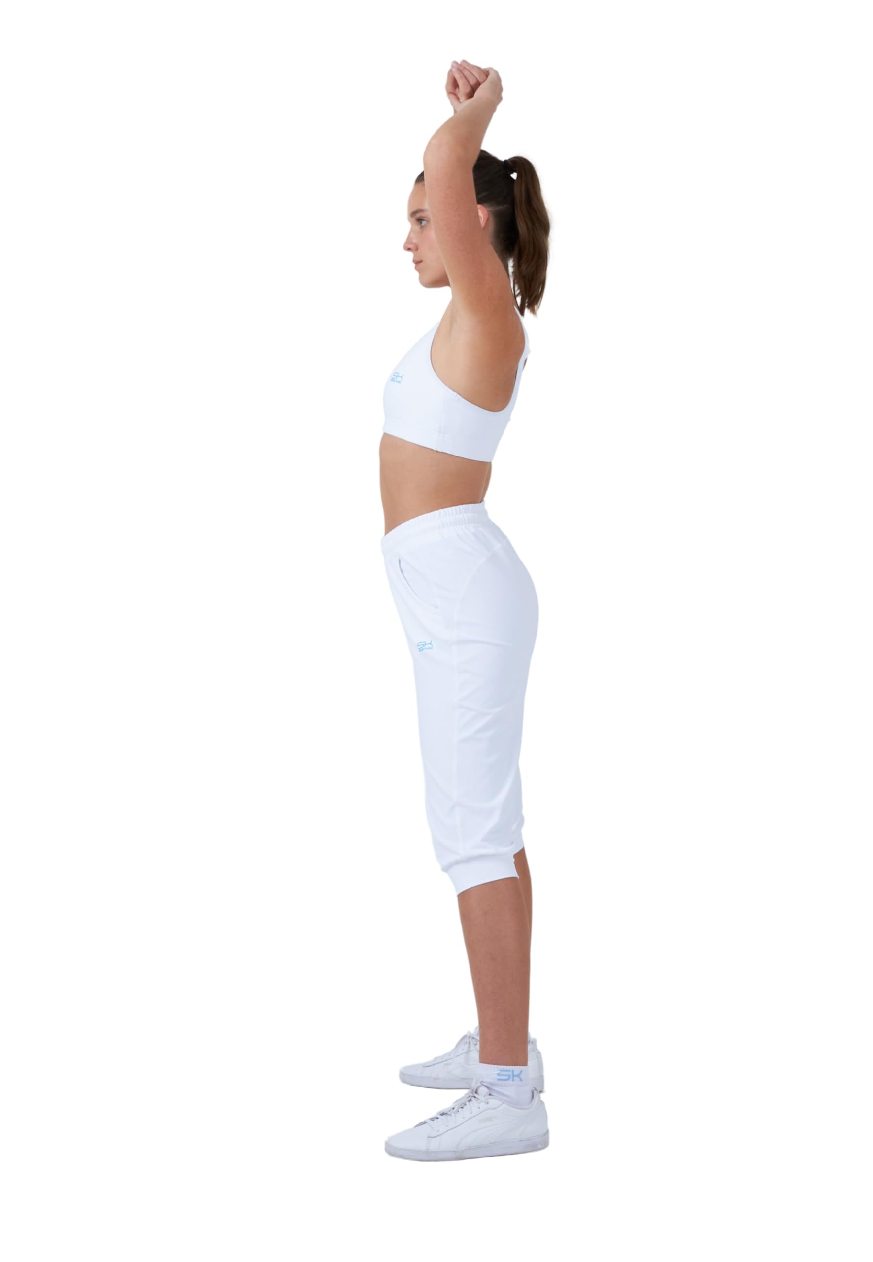 Sportkind Mädchen & Damen 3/4 Jogginghose mit Bündchen & Taschen, atmungsaktive Sport Caprihose ideal für Yoga, Tennis, Fitness