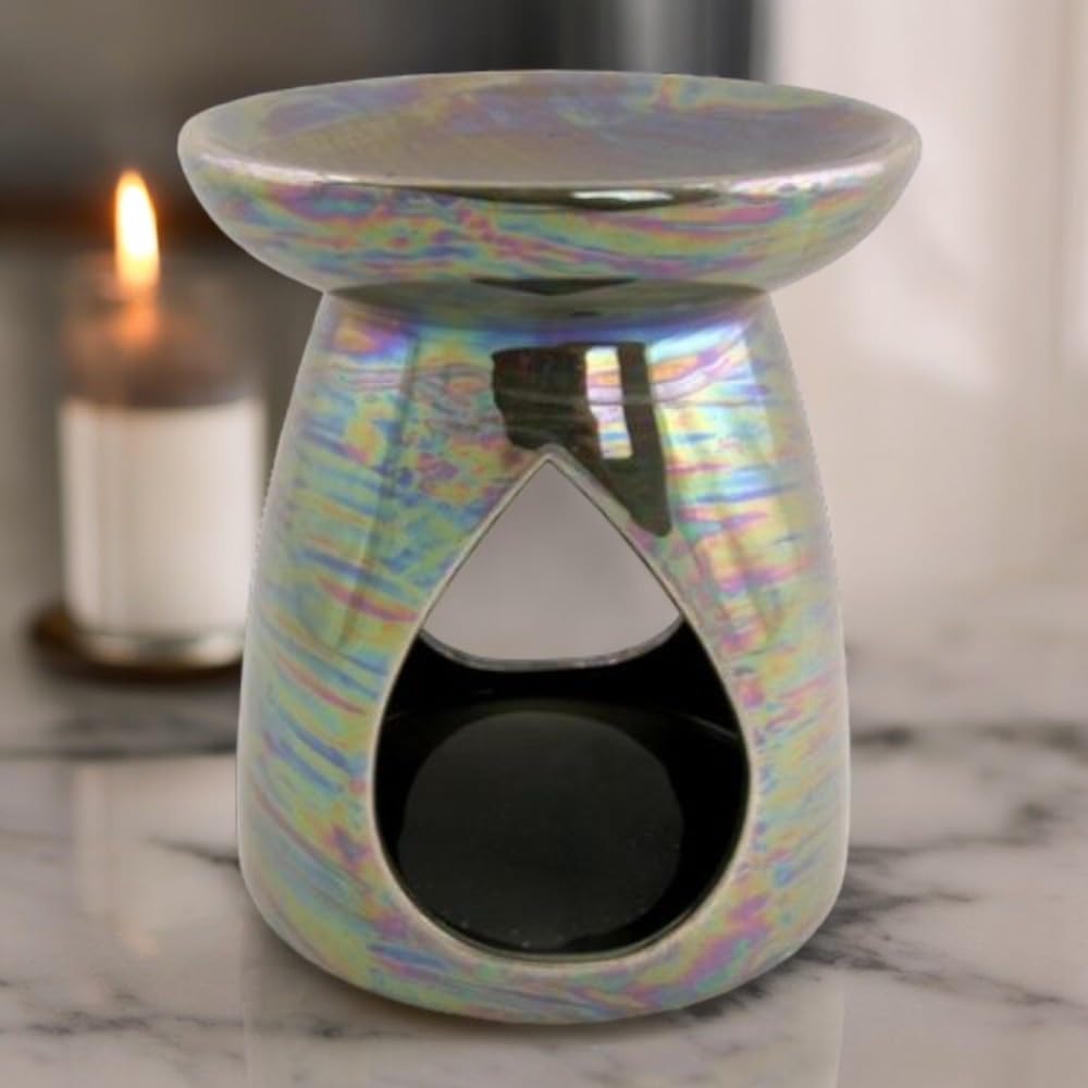 Fabfinds Grey Oil Burner Pearlised Iridescent Pol Burners For Wax Melts Aromatherapy + 8Pcs Wax Melts