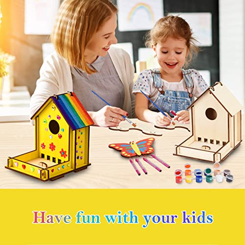 Image of Crafts for Kids Ages 8-12 -Make Your Own Bird Feeder Wind Chime Kit with Diamond Stickers - 2 Pack Unfinished Wood DIY Kids STEM Painting Activities Crafts Outdoor Toys for Boys Girls Ages 6-8 3-5
