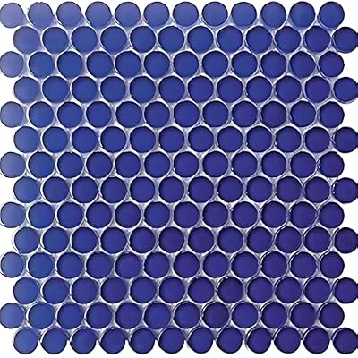 Penny Round Glass Mosaic Tile 1”x1” – (Sample Swatch 4"x5") – Glossy Finish, Waterproof, Easy Install Mesh-Backed Tile for Kitchen Backsplash, Bathroom, Shower, Wall, & Decor - Cobalt Blue