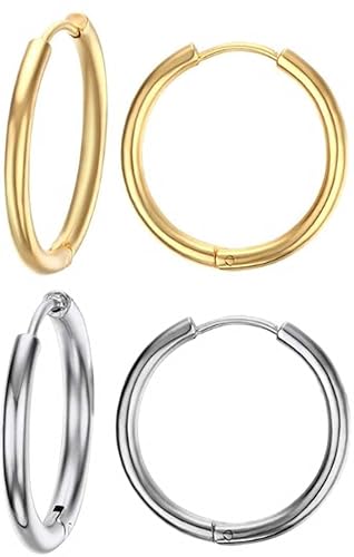 MEENAZ Mens Stainless Steel Silver Platinum Gold Piercing Clip on big Round Bali Stud Ear rings Combo Earing Pierced Hoop Earrings for men boys boyfriend girls Women Design MENS EARRINGS COMBO-M59