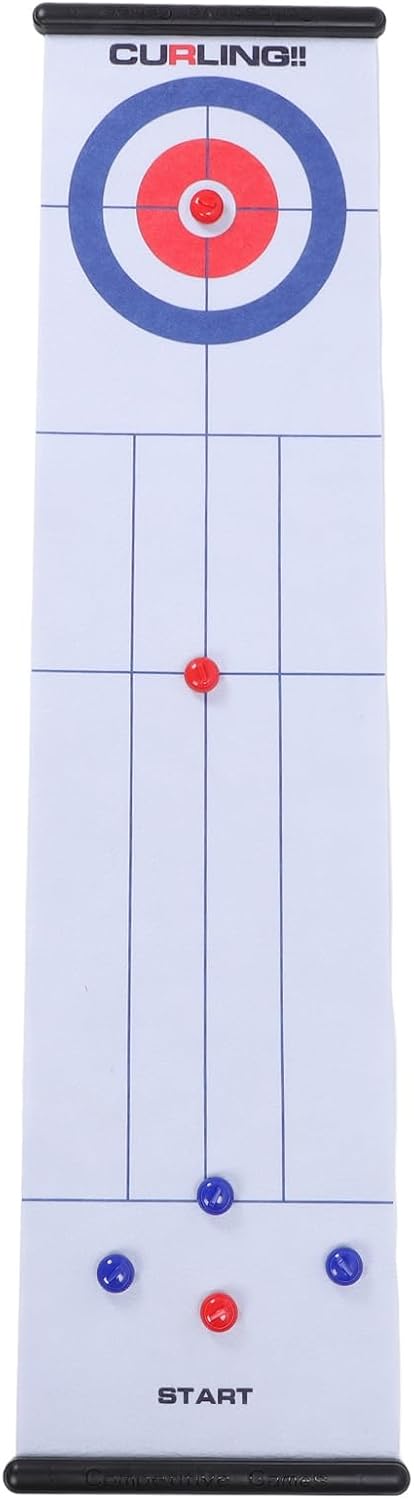 JTLB Tabletop Curling Game Interactive Large Mat Compact Roll Up Curling Family Game for Home Outdoor Fun