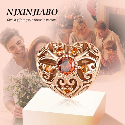 Image of S925 Sterling Silver Rose Gold Romantic Charm Pendant, Gifts for Family Friends Girlfriend, Valentine's Day Birthday Christmas Anniversary, Bracelet Necklace Bead Dangle Charm for Women Jewelry