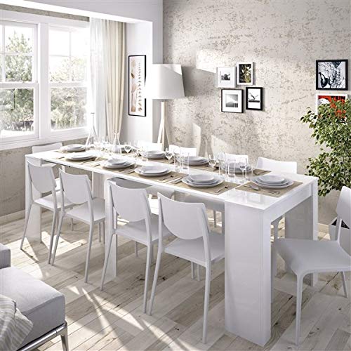 HABITMOBEL Mesa de Comedor Consola Extensible hasta 239 cm, Acabado Blanco Brillo