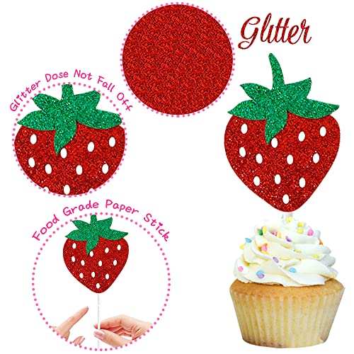 24Pcs Sweet One 1St Birthday Party Decorations,Strawberry Theme Cake Cupcake Toppers For Berry Sweet First Birthday Party Summer Fruit Themed Party Food Picks Supplies #TOP1