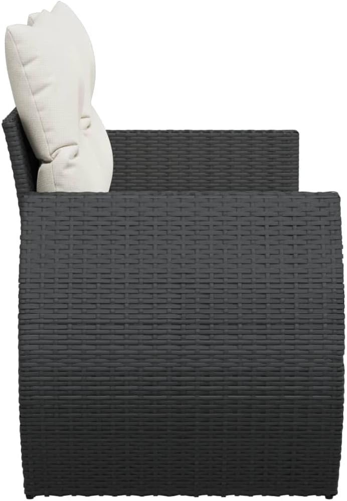 2-Seater PE Rattan Garden Sofa with Hidden Storage, Modular Outdoor Loveseat for Patio, Balcony, Backyard, Black, Water-Resistant Cushions