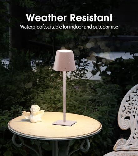 Image of UME 3 Pack Cordless Table Lamp, Battery Operated Lamp - Portable Waterproof Rechargeable Table Lamp w / 3 Color Temps & Stepless Dimming for Dinner, Desk, Cafe, Outdoor (Pink)
