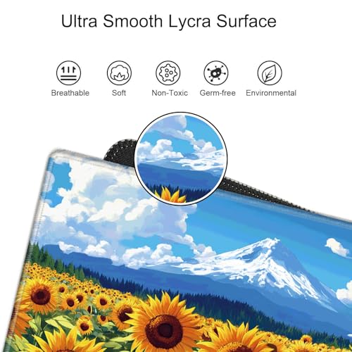 Image of Gaming Mouse Pad Large Mousepad Sunflower Desk Mat 24x12 Desk Pad XL Computer Mat with Stitched Edge Rubber Base for Work Women Home Office