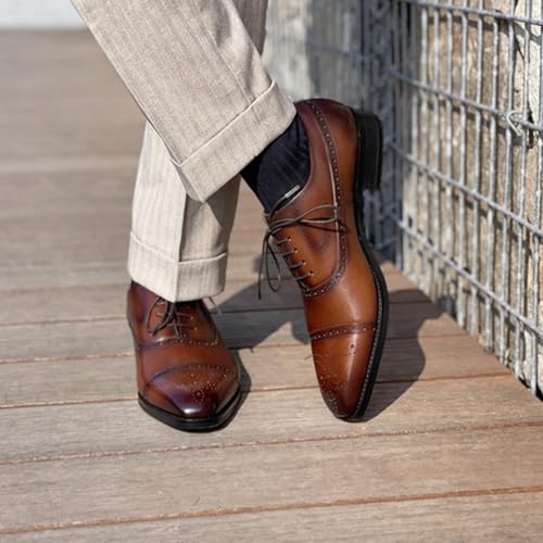 Mens Oxfords Dress Formal Shoes Genunie Leather Semi-Brogues Oxford Fashion Modern Business Casual Derby Prom Wedding Suit Shoes Tuxedo Shoes for Men4