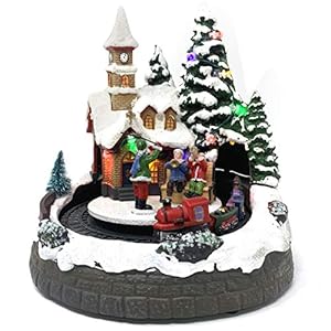 allgala Crafted Polyresin Christmas House Collectable Décor Building House Figurine with USB and Battery Dual Power Source-Moving Train and Wind Players-XH93412