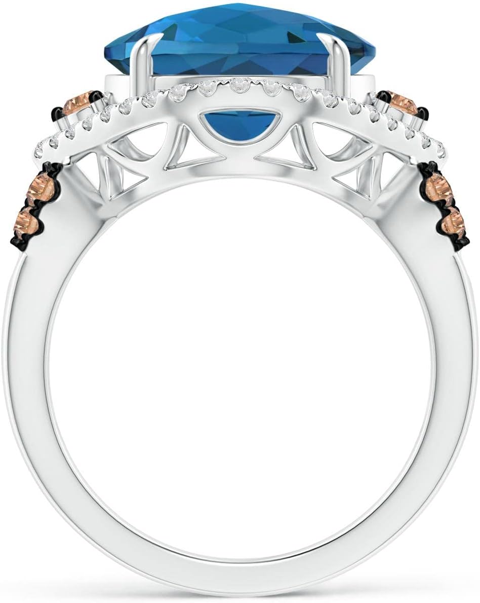 Angara Natural London Blue Topaz Ring for Women | London Blue Topaz Cocktail Ring with Coffee Diamond Accents in 14K Solid Gold | December Birthday, Gemstone Jewellery Gift - Image 2