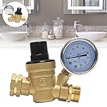 Signstek Water Pressure Regulator, Brass Lead-Free Adjustable Water Pressure Reducer with Gauge for RV, and Inlet Screened Filter,for Home Garden and Campsites