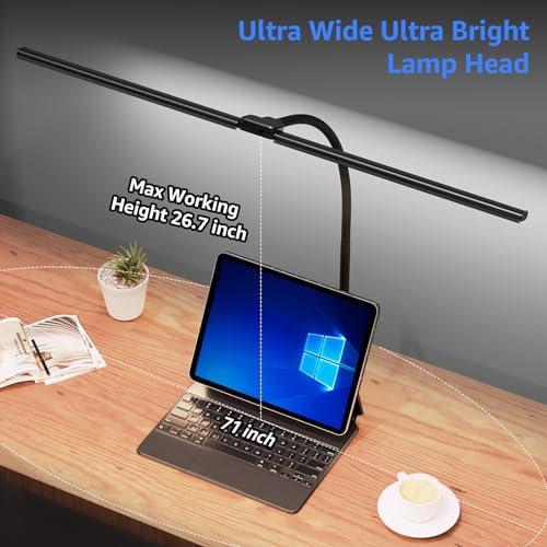 Image of ShineTech LED Desk Lamp for Home Office, 5000K Bright Double Head Architect Task Lamps with Clamp, Dimmable Adjustable Flexible, Black
