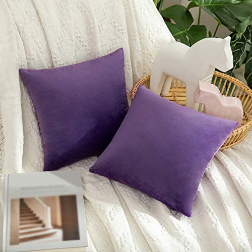 MIULEE Velvet Throw Pillow Covers 14x14 Inch, Pack of 2 - Dark Blue, Soft Solid Small Decorative Pillow Covers Modern Luxury Home Decor for Couch Chair Sofa Bedroom Livingroom Car